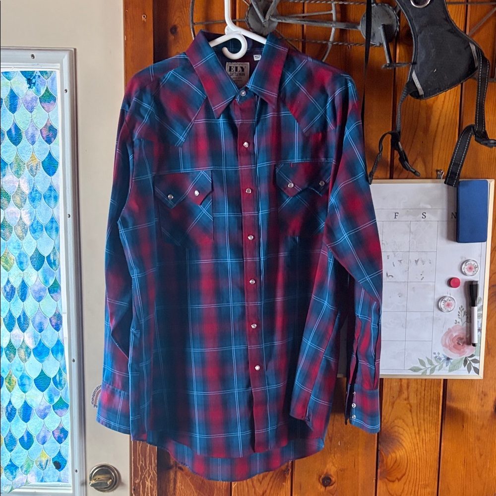 Ely Cattleman Men's Plaid Button-Down Shirt - Blue & Red